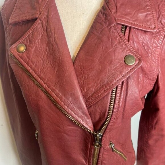Madewell $525 Washed Leather Motorcycle Jacket Dusty Redwood Size M NC112 - Picture 10 of 15